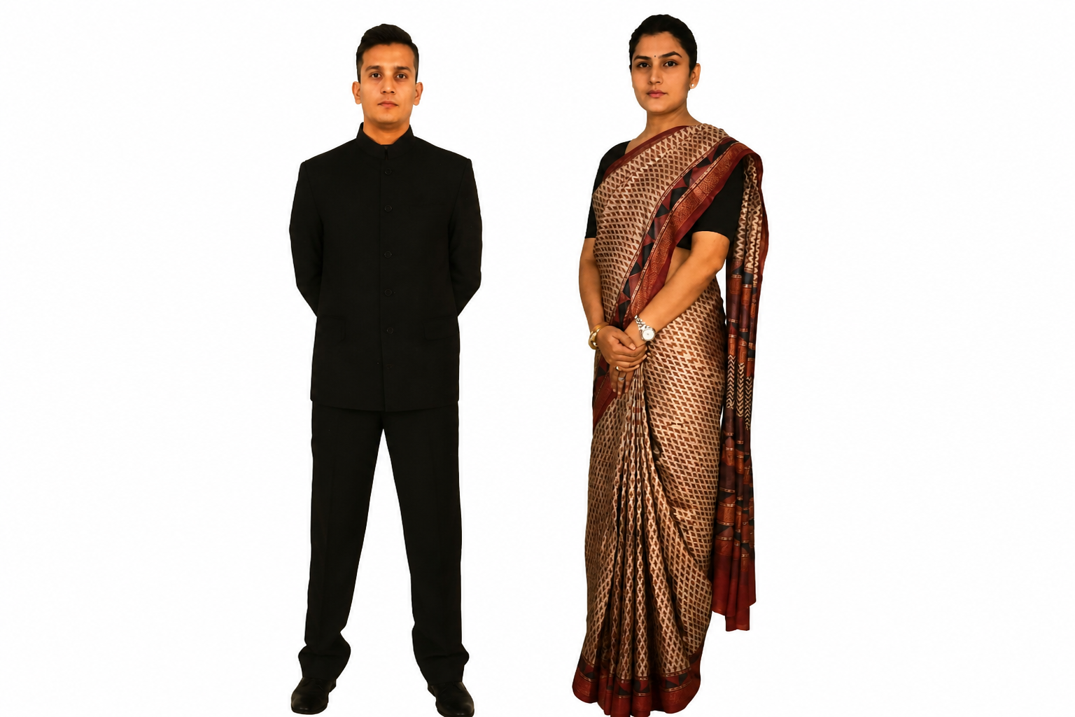 Models in formal service attire