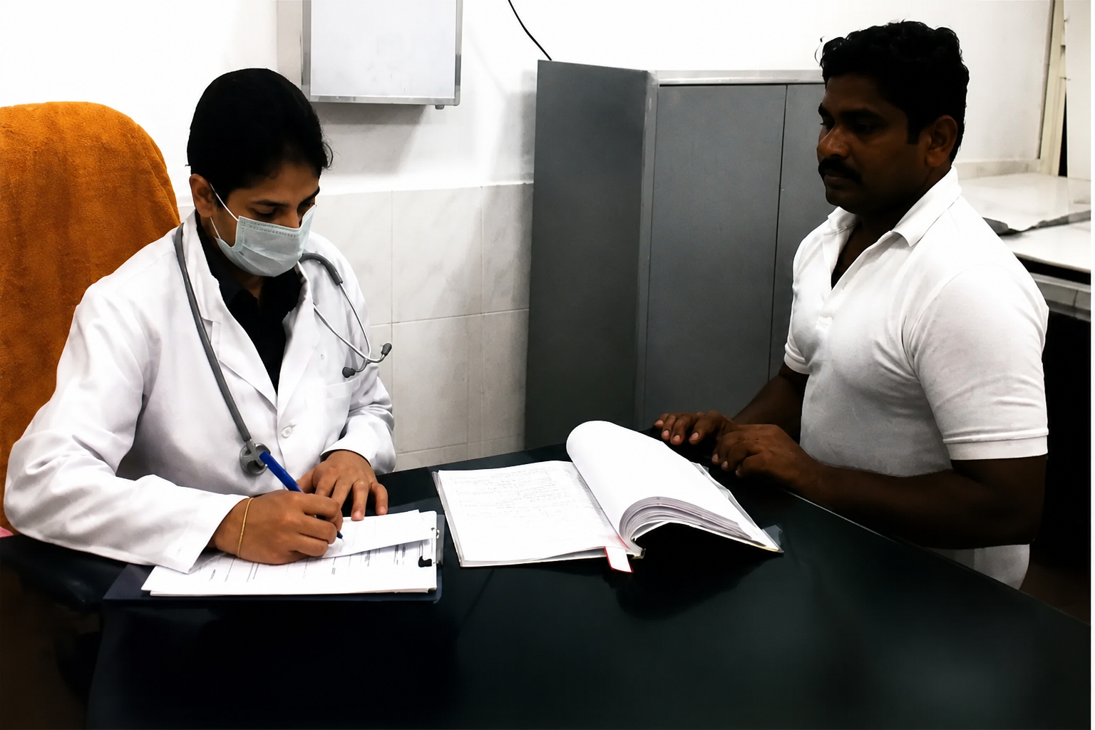 Officer in protective medical dress
